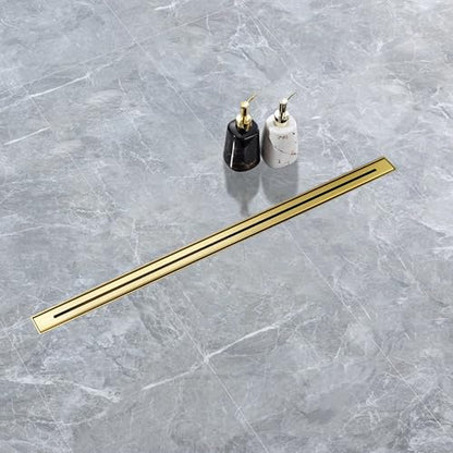 28 Inch Ultra Narrow Linear Shower Drain, Brushed Gold Extra Slim Shower Drain, 304 Stainless Steel, Easy to Install and Clean for Bathrooms (Drain Base Not Included), LSDE8-31A-28G - color: Brushed Gold, size: 28 Inch