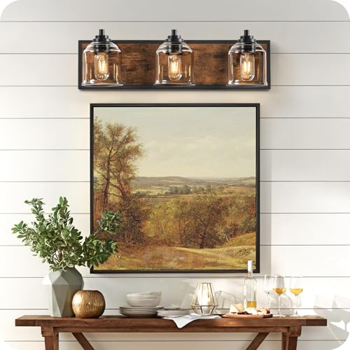 3-Light Bathroom Fixture, 23.2" Large Farmhouse Vanity Light, E26 Base (Bulbs Not Included), Thickened Glass Shade, for Bathroom, Bedroom, Vanity, Hallway, Rustic Brown and Black F17BD05 - size: 3-Light