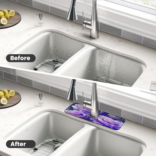 Blue Purple Rose Kitchen sink faucet pad, strong water absorption, anti slip, easy to clean, very suitable for splash and drip prevention, suitable for kitchens and bathrooms - color: Blue Purple Rose