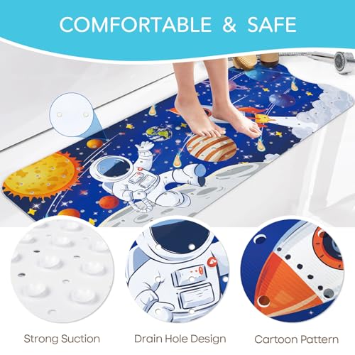 SHUCHING Baby Bath Mat for Tub Non Slip-40x16 Inch, Space Astronaut | Bathtub Mat for Kids & Toddler Mold Free, Long Shower Mat for Inside Shower with Suction Cup, Machine Washable - color: Space