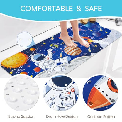 SHUCHING Baby Bath Mat for Tub Non Slip-40x16 Inch, Space Astronaut | Bathtub Mat for Kids & Toddler Mold Free, Long Shower Mat for Inside Shower with Suction Cup, Machine Washable - color: Space