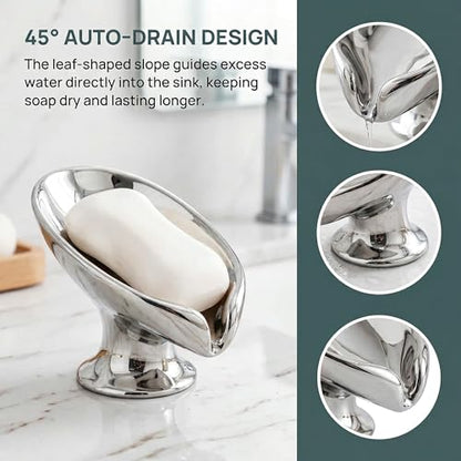 Bar Soap Holder, Soap Dish for Shower, Self Draining Soap Dish, Metallic Glossy Ceramic Soap Holder, Used for Sinks, Bathrooms, Showers,Kitchens (Silvery) - color: Silvery