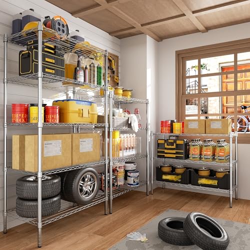 Auslar 4-Tier Heavy Duty Wire Shelving, Adjustable Storage Rack, Chrome | 14"D x 36"W x 54"H, Metal Organizer, 1400 lbs Capacity, for Garage Kitchen Pantry Basement Bathroom Laundry - size: 4 Tier