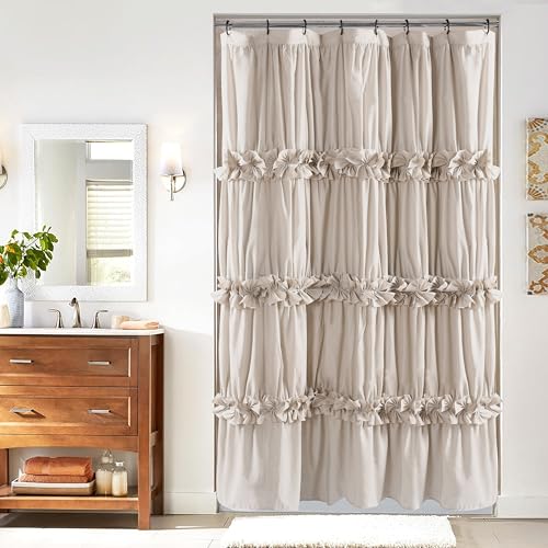 Homechoice Decor Camel Ruffle Stall Shower Curtain, Vintage Handcrafted Bow Tie Bath Curtain for Master Bathroom, Ruched Microfiber Bathroom Curtain with 8 Buttonholes, 48" W x 72" H (LQ-10) - color: Camel, size: 48"W x 72"L (Pack of 1)