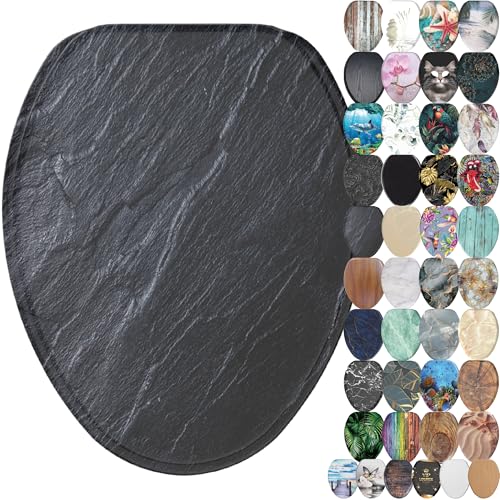 SANILO Wooden Toilet Seat with Soft Close [ELONGATED] - Decorative, Quiet & Slow Close Molded Wood Seat - With Strong Bumpers & Hinges - Adjustable Fit - Granite - color: Granite