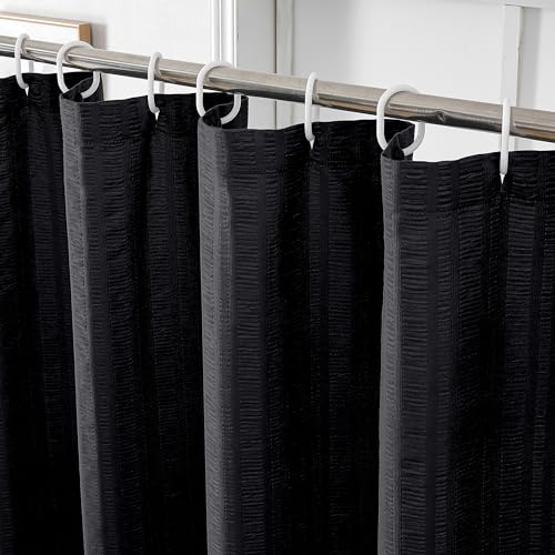 Aiyufeng Moga Extra Long Black Shower Curtain 96 Inch Long, Embossed Texture Fabric Bathroom Shower Curtain, Large Hotel Bath Curtain with 12 Holes, 72Wx96H, Black - color: Black, size: 72"W x 96"L (Pack of 1)
