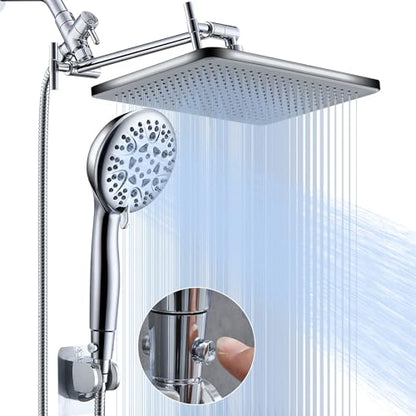 Rain Shower Head Combo-14''Rainfall ShowerHead,8 Modes Handheld with ON/OFF Pause Switch, Double High Pressure Shower heads with Hose,Adjustable and detachable for Couple and Kids - style: Contemporary