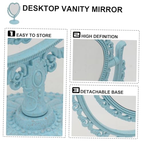 Lurrose Aesthetic Heart Shape Vanity Mirror Double Sided Makeup Mirror with 360 Degree Table Mirror with Stand for Bathroom, Bedroom (Blue) Heart Shaped Mirror