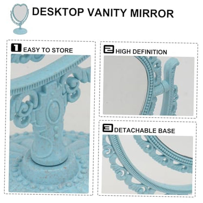 Lurrose Aesthetic Heart Shape Vanity Mirror Double Sided Makeup Mirror with 360 Degree Table Mirror with Stand for Bathroom, Bedroom (Blue) Heart Shaped Mirror