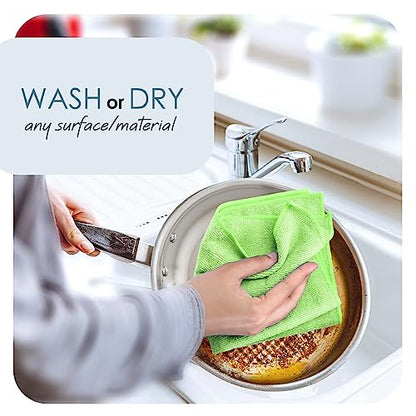 Hearth & Harbor 12 Pack Microfiber Washcloths, Green, 12"x12", Lint Free, Scratch Free, Reusable - color: Green, size: 12"x12", style: 12 Pack