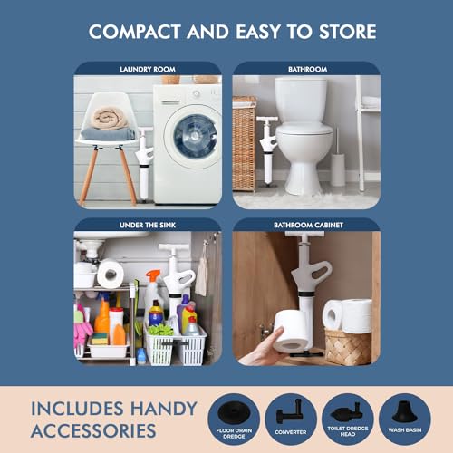 Air Plunger Drain Clog Remover By Sleek Home- High-Pressure Air Toilet Plunger & Drain Unclogger- Drain Cleaner & Hair Clog Remover Air Blaster (ABS)