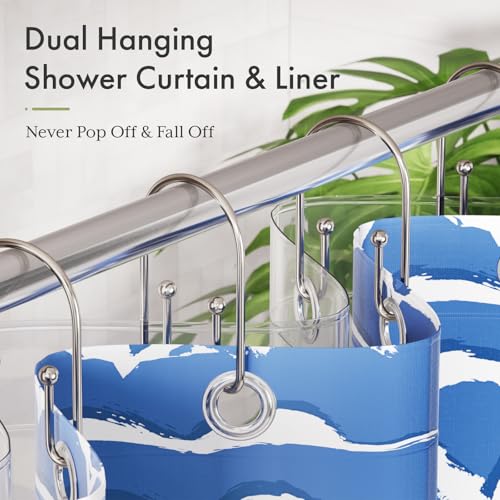 AmazerBath Shower Curtain Hooks, Nickel Shower Curtain Hooks Rust Proof, Non-Slip Simple Double Hook Shower Curtain Hooks for Shower Curtain, Sturdy Shower Curtain Rings, 12Pcs - color: Nickel, style: Minimalist