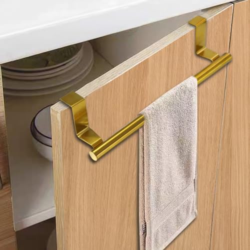 2 Pack Gold 9 Inch Towel Holder for Kitchen Bathroom | Stainless Steel, Bathroom Towel Bar, Hand Towel Rack, Over Cabinet Door, For Kitchen Bathroom - color: Gold