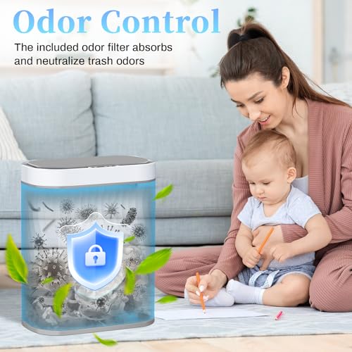 Ogikey Bathroom Small Trash Can with Automatic Touchless Lid, 2.6 Gallon Smart Garbage Can Narrow Waterproof Trash Bin for Bedroom, Office, Living Room - color: 2.6 gallon-White gray