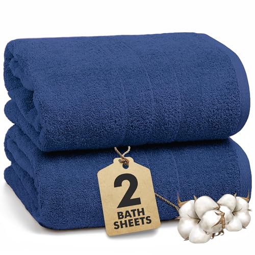 Bath Sheets – 550 GSM Extra Large Bathroom Sheet Set – Pack of 2 Jumbo Towels Royal Blue (71x35in) – 100% Ring Spun Cotton Soft Quick Dry Large Bath Towels for Adults Hotel Spa Bathroom Use - color: Royal Blue, size: Bath Sheets