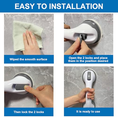 Shower Handle Grab Bars for Bathtubs and Showers, Heavy Duty Shower Handle Removable Shower Handrails for Seniors and Elderly, Bathroom Safety Grip No Drilling Waterproof Grey