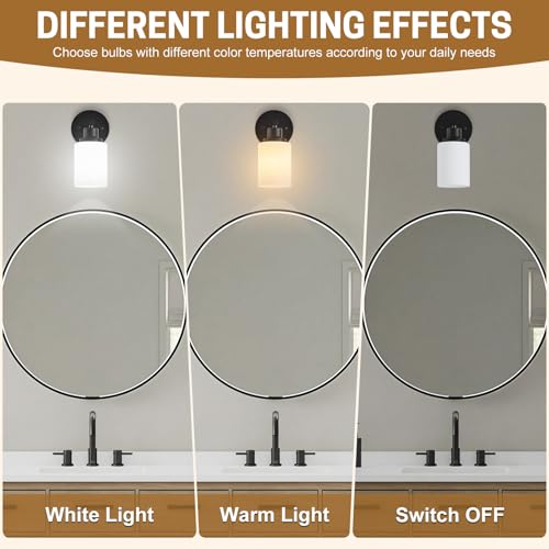 2-Pack, 1-Light Vanity Lights, Matte Black Bathroom Light Fixture with Textured Milky White Glass Shade, E26 Modern Vanity Lighting Fixture for Bathroom Wall Sconce - color: Black, size: 4.7 Inch : 1-Light