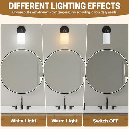 2-Pack, 1-Light Vanity Lights, Matte Black Bathroom Light Fixture with Textured Milky White Glass Shade, E26 Modern Vanity Lighting Fixture for Bathroom Wall Sconce - color: Black, size: 4.7 Inch : 1-Light