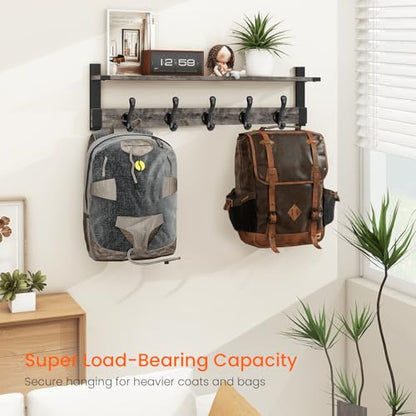 Homode Coat Rack Wall Mount with Shelf, 29 Inch Wood Wall Shelf with Hooks, Entryway Coat Hanger Wall Mount with 5 Hangers for Bathroom, Bedroom, Living Room, Grey - color: Gray, size: 29 Inch Long