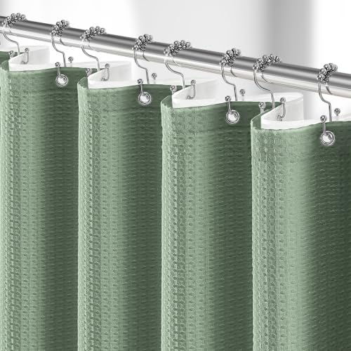 3 in 1 Waffle Shower Curtain Set with PEVA Liner 72x72 Sage Green | 256GSM Heavy Duty Fabric, Waterproof Clear Liner, Hotel Luxury Weighted Cloth Shower Curtains for Bathroom, 12 Plastic Hooks - color: A Sage Green, size: 72"W x 72"L (Pack of 1)