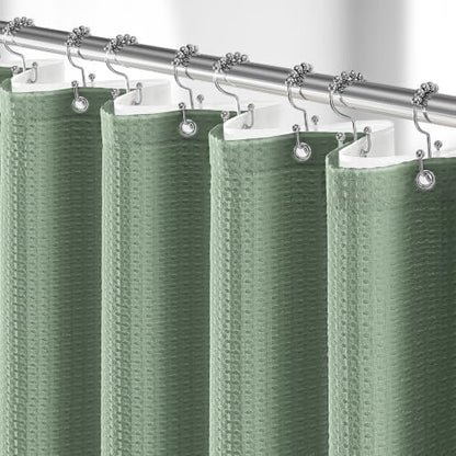 Stall 3 in 1 Waffle Shower Curtain Set with Liner 54x78 Sage Green | 54 x 78 inch Long, Waterproof Clear PEVA Liner, 256GSM Heavy Duty Fabric, Hotel Luxury Shower Curtains for Bathroom, 10 Hooks - color: A Sage Green, size: 54"W x 78"L (Pack of 1)