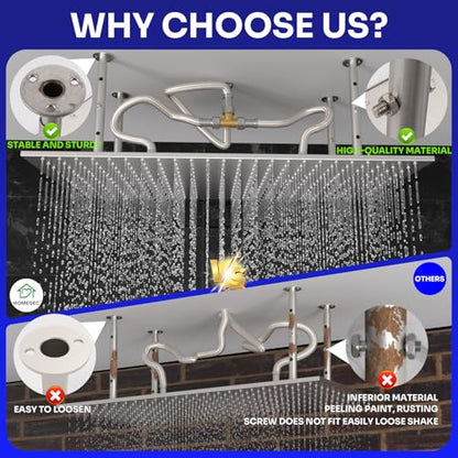 16" x 32" Luxury High Pressure Rain Shower Head, Ceiling Mount Rectangle Rainfall Showerhead with Silicone Nozzles Full Body Fixed Showerheads For Modern Bathroom, Brushed Nickel Plated Finish - color: Brushed Nickel, style: Rainfall(One Function)