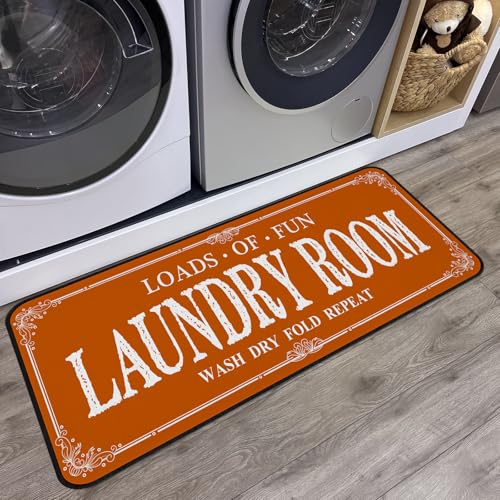 ROMAMIGO Laundry Room Rug Runner Non Slip Laundry Mats Mudroom Runner Farmhouse Kitchen Floor Mat Bathroom Laundry Room Decor Accessories(Burnt Orange, 20 X 47 inch) - color: Orange
