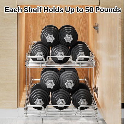 2-Tier Kitchen Cabinet Pull Out Shelf and Drawer Organizer Slide Out Pantry Storaqe Basket in Multiple Sizes (18" W x 21" D) - size: 18" W x 21" D