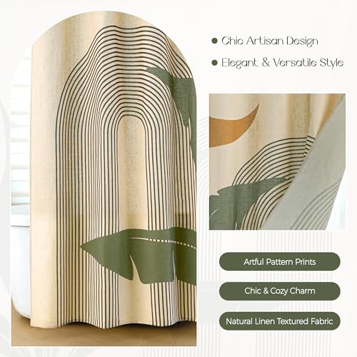 Laurel Archway Linen Boho Shower Curtain Set with Liner,72" Wx72 L | Double Layer Shower Curtain Waterproof Fabric with Zippered Removable PEVA Liner,Boho Shower Curtain for Bathroom,Free Hooks - color: Arch