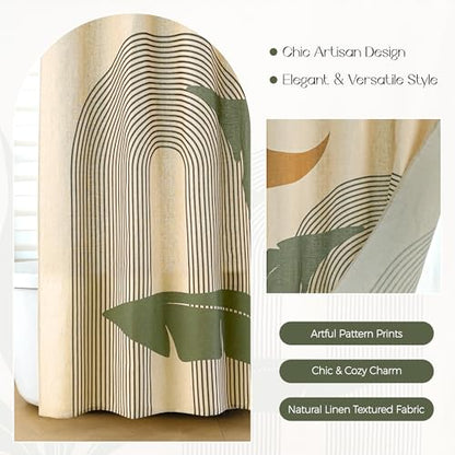 Laurel Archway Linen Boho Shower Curtain Set with Liner,72" Wx72 L | Double Layer Shower Curtain Waterproof Fabric with Zippered Removable PEVA Liner,Boho Shower Curtain for Bathroom,Free Hooks - color: Arch
