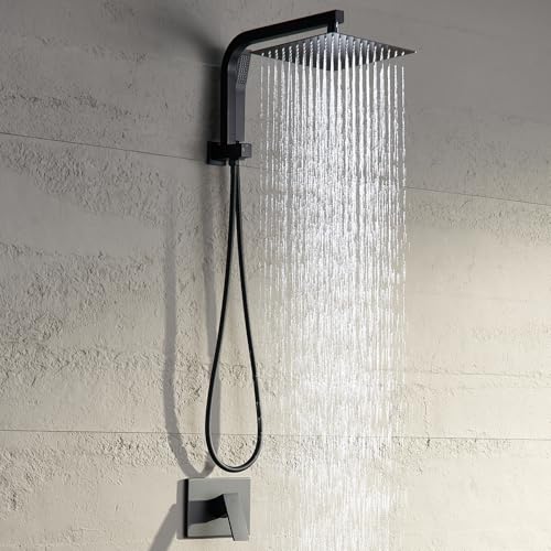 Black Shower Head and Handle Set, Shower Faucet Set with 10 Inch Rain Shower Heads with Handheld Spray Combo, Rainfall Bathroom Shower System Rain Shower Head and Handle Set - color: Matte Black