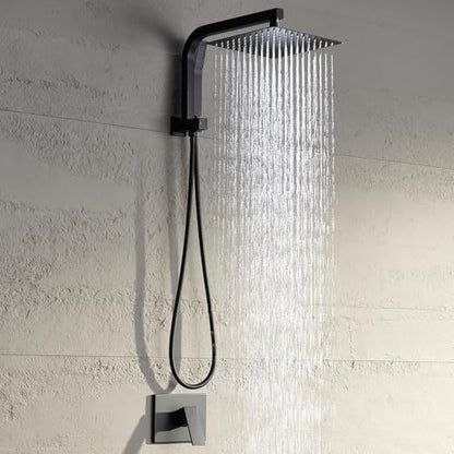 Black Shower Head and Handle Set, Shower Faucet Set with 10 Inch Rain Shower Heads with Handheld Spray Combo, Rainfall Bathroom Shower System Rain Shower Head and Handle Set - color: Matte Black