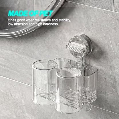 Clear Toothbrush Holder for Bathroom, Multi-Functional 2 Cups Toothbrush Organizer Wall Mounted with 2 Storage Slot and 2 Toothbrush Cups - color: White