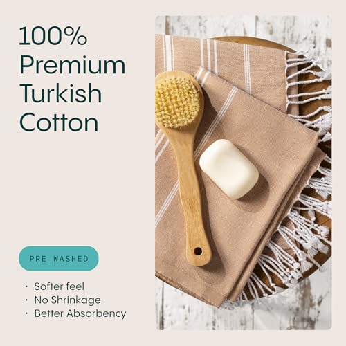 WETCAT Turkish Hand Towels with Hanging Loop, Set of 2 (20" x 30") 100% Turkish Cotton, Pre-Washed, Quick Drying, for Kitchen or Bathroom - Tawny Brown - color: Tawny Brown