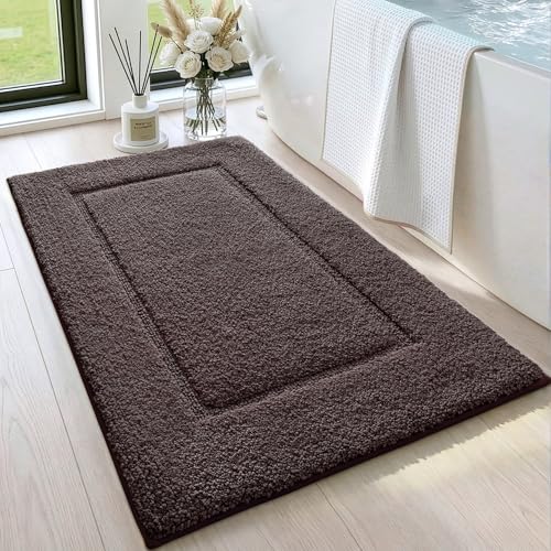 DEXI Bath Mat 36x24, Absorbent and Non Slip Bathroom Rugs, Brown | Soft Plush Microfiber Bathmat, Machine Washable & Quick Dry, Rubber Back Rug for Shower, Tub, Sink - color: Brown, size: 36" X 24" (Rectangular)