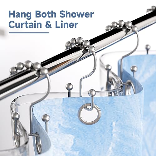 Titanker Shower Curtain Hooks Rings, Rust Resistant Metal Double Glide Shower Hooks Rings for Bathroom Shower Rods Curtains, Set of 24 Hooks - Chrome - color: Chrome--24pack, style: Modern