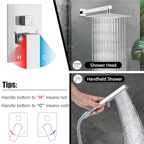 Midanya Shower Faucet Set with Handheld Sprayer,12 Inch,Polish Chrome | Rough-in Shower Valve and Trim Kit Included,Square Rain Head,Wall Mount Shower System,All Metal,Bathroom - color: Chrome, size: 12 Inch