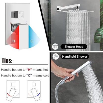 Midanya Shower Faucet Set with Handheld Sprayer,12 Inch,Polish Chrome | Rough-in Shower Valve and Trim Kit Included,Square Rain Head,Wall Mount Shower System,All Metal,Bathroom - color: Chrome, size: 12 Inch