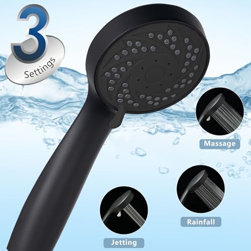 Rain Shower Head with Handheld, High Pressure Rainfall Showerhead and 3 Settings Hand held Spray Combo with Detachable Hose (Black) - color: Matte Black