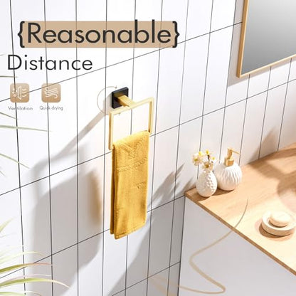 KOKOSIRI Towel Ring Holder Bathroom Lavatory Hand Towel Rack Wall Mounted Bathroom Hardware T-304 Stainless Steel Matte Black and Gold, B3004GDK - color: Black Gold, size: 1 Pack