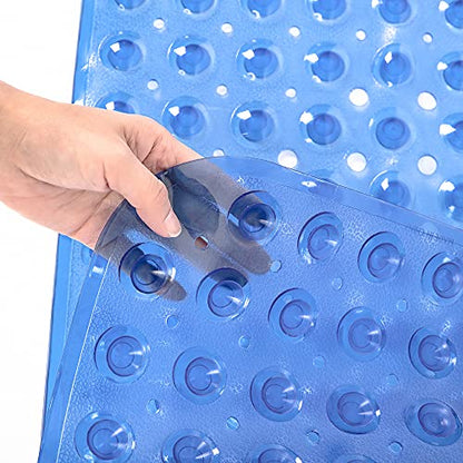 Anti Slip Extra Long Bathtub and Shower mat 39" x 16", Wet Floor Non-Slip for Elderly & Kids Bathroom, 30% Longer Bathtub Mats, 200 Suction Cups, Drain Holes, Machine Wash (Pure Blue) - color: Pure Blue