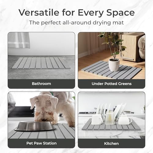 Extra Large Stone Bath Mat Made From Diatomaceous Earth, Fast Drying Non Slip Bathroom Rug for Shower, Modern Absorbent Mat with Quick Dry Surface for Bathroom Accessories