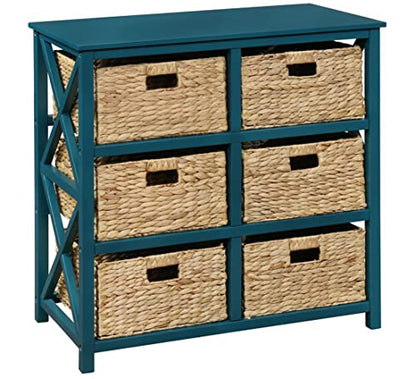 3 Tier X-Side End Storage Cabinet, Teal | 6 Wicker Baskets - color: Teal, size: 15.5"D x 29.3"W x 30"H (6 Drawers)