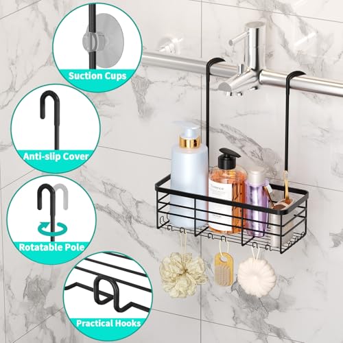 HapiRm Hanging Shower Caddy Organizer - No Drilling Shower Organizer with Hooks, Rustproof & Waterproof 304 Stainless Steel Bathroom Shelves - Black (1 Basket) - color: Black-1 Basket