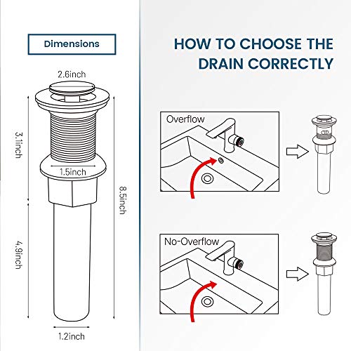 REGALMIX Vessel Sink Drain, Bathroom Faucet Vessel Sink Pop Up Drain Stopper Without Overflow Brushed Nickel, Built-in Anti-Clogging Strainer,Fits Standard American Drain Hole1-1/2 to 1-3/4",R085B-BN - color: Brushed Nickel, size: Without Overflow