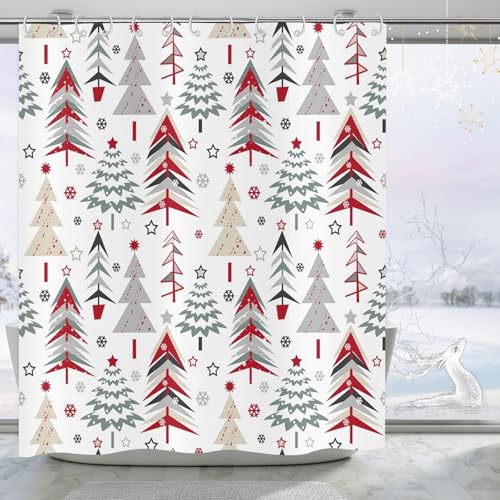 Christmas Shower Curtain 72x72 Inches - Polyester Fabric with Weighted Hem Design, Includes 12 Hooks, Xmas Holiday Bathroom Decor - color: Style-4