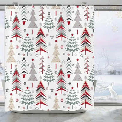 Christmas Shower Curtain 72x72 Inches - Polyester Fabric with Weighted Hem Design, Includes 12 Hooks, Xmas Holiday Bathroom Decor - color: Style-4