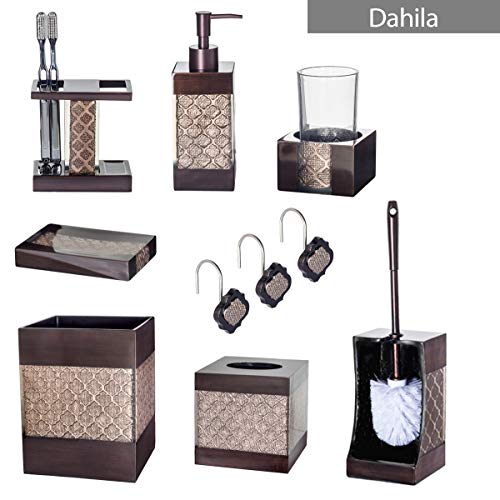 Dahlia Brown Toilet Brush with Holder Set - Bathroom Toilet Bowl Brush and Holder - Decorative Toilet Cleaner Brush - Good Grip Toilet Bowl Scrubber - color: Light Brown/ Dark Brown