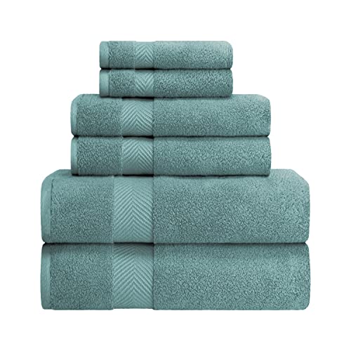 Zero-Twist Towel Collection, Luxurious Cotton Oversized 6-Piece Towel Set, Bath Towel 30" x 54", Hand Towel 16" x 30", Face Towel 13" x 13", Absorbent and Fast-Drying, Jade Green by Blue Nile Mills - color: Jade Green, size: 6 Piece Towel Set