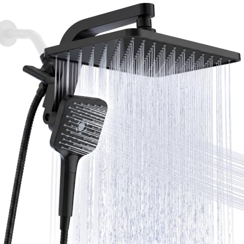 12" XXL Rainfall Shower Head with Handheld Combo Set, Matte Black | High Pressure, Magnetic Docking, Air-Infusion Tech, Anti-Leak One-Piece Design, Dual Square Showerhead - color: Matte Black
